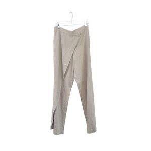 Zara Linen-Blend Wrap Front Wide-Leg Pants – Neutral Beige, Size‎ L
